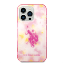 كفر جوال ايفون 14 برو ماكس سيليكون لون وردي من يو اس بولو USPA PC TPU Case With Tie&Dye Design & Horse Logo For iPhone 14 Pro Max - 689625