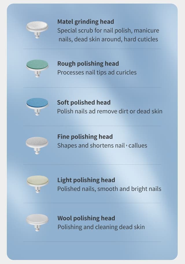 مبرد اظافر كهربائي وملمع 6 أقراص قابل للشحن Rechargeable 6 Tablets Electric Nail Files and Buffer Set