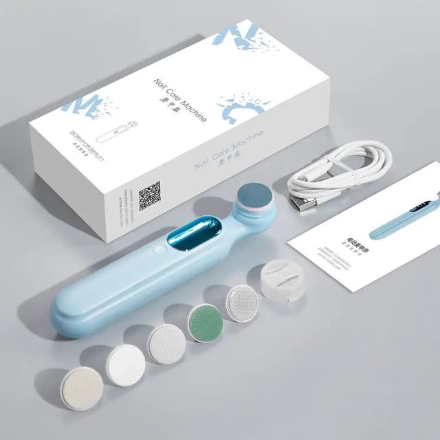 مبرد اظافر كهربائي وملمع 6 أقراص قابل للشحن Rechargeable 6 Tablets Electric Nail Files and Buffer Set