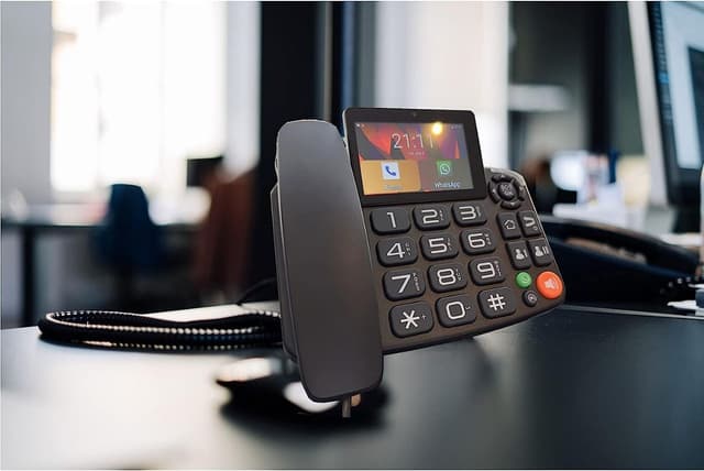 هاتف أرضي ذكي بشاشة لمس 4 بوصة شريحتين اتصال Smart 4G Big Button Android 9.0 Key Board Landline Telephone