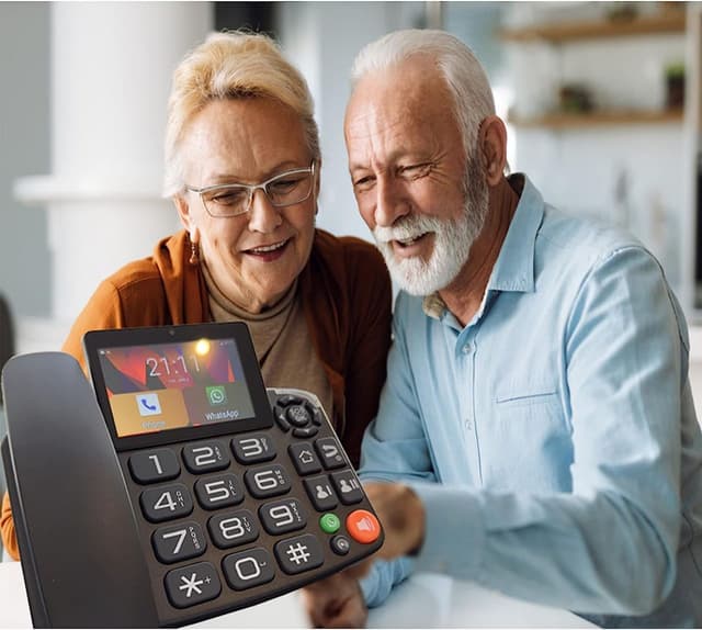 هاتف أرضي ذكي بشاشة لمس 4 بوصة شريحتين اتصال Smart 4G Big Button Android 9.0 Key Board Landline Telephone