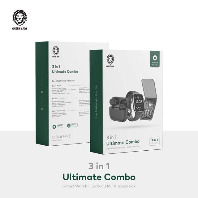 Green Lion 3 In 1 Ultimate Combo (Smart Watch, Earbuds & Multi-Functional Box)