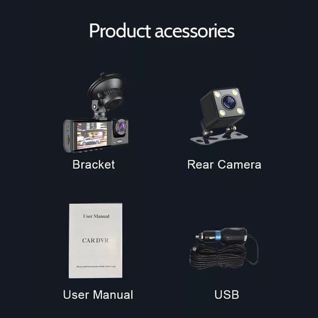 داش كام اماميه وخلفيه للسيارة كروني اس 11 مع رؤية ليلية Crony S11 Three-Camera dashcam