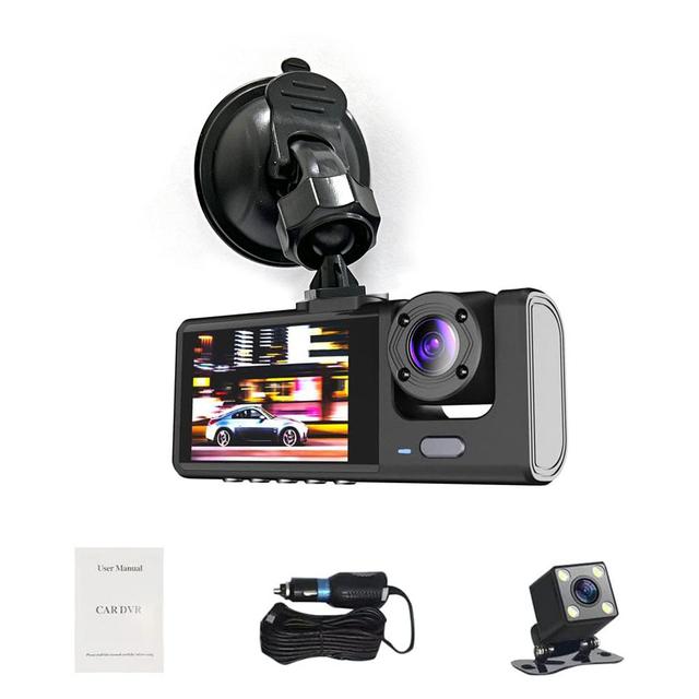 CRONY S11 Three-Camera 1920*1080 pushbutton dashcam 1080P DVR Dashcam Front Indoor and Rear View Camera Driving Recorder 2 Inch Screen Dash Cam Support Night Vision Loop Recording - SW1hZ2U6MTQyNzQ4MQ==