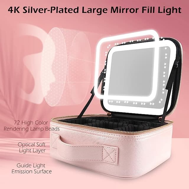 Travel Makeup Bag With Led Mirror Organiser Case With Adjustable Compartment