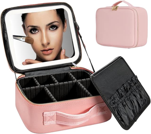 Travel Makeup Bag With Led Mirror Organiser Case With Adjustable Compartment