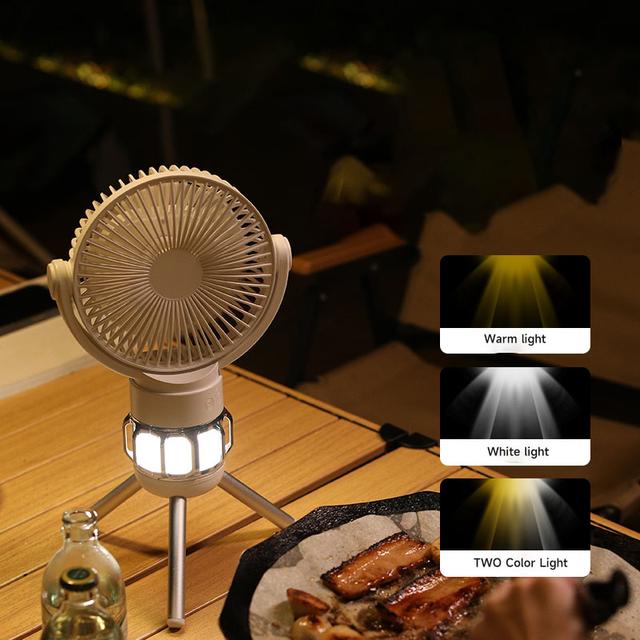 مروحة صغيرة متنقلة للتخييم مع اضاءة مدمجة وريموت 10000 مللي أمبير Remote Control Camping Electric Portable Fan