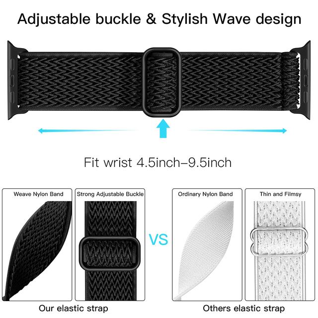 O Ozone 3 Pack Stretchy Nylon Replacement Band For Apple Watch 42mm 44mm 45mm 49mm, Adjustable Stretch Braided Sport Elastics Weave Nylon Wristband for iWatch Series Ultra 8 7 6 5 4 3 2 1 SE Women Men - SW1hZ2U6MTQzNzE0OQ==