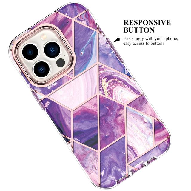 O Ozone Marble Bundle for iPhone 14 Pro Max Case + Airpods Pro 2 Case/Airpods Pro 2nd Generation Case, Full-Body Smooth Gloss Finish Marble Shockproof Bumper Stylish Cover for Women Girls (Purple) - SW1hZ2U6MTQzMzIwNw==