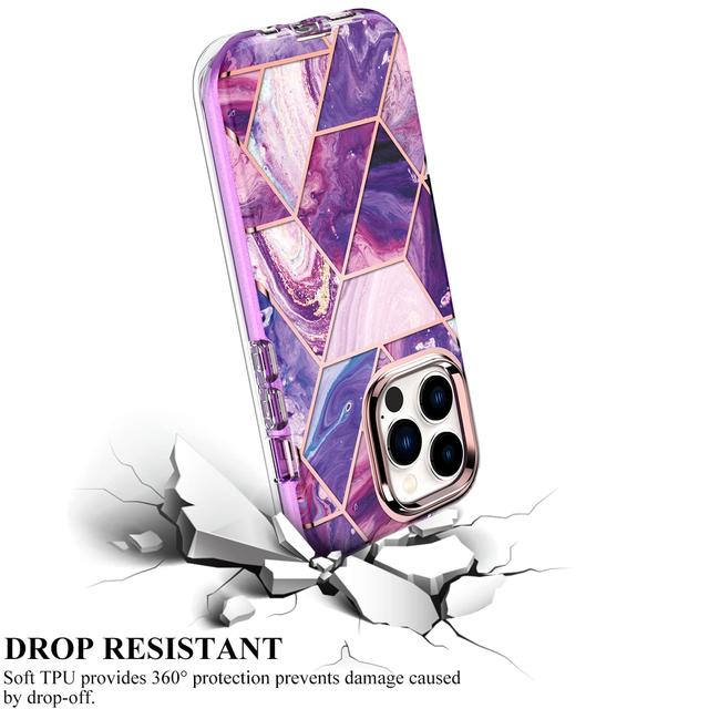 O Ozone Marble Bundle for iPhone 14 Pro Max Case + Airpods Pro 2 Case/Airpods Pro 2nd Generation Case, Full-Body Smooth Gloss Finish Marble Shockproof Bumper Stylish Cover for Women Girls (Purple) - SW1hZ2U6MTQzMzIxMQ==