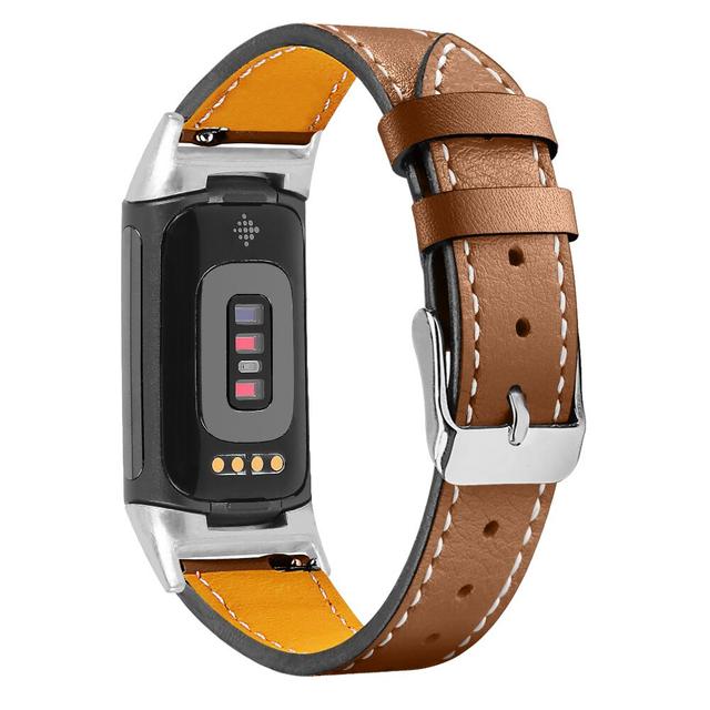 O Ozone Leather Band Compatible with Fitbit Charge 5 Smart Watch, Classic Genuine Leather Spots Replacement Bands with Metal Classic Buckle Bracelet Wristband Strap for Men Women-Brown - SW1hZ2U6MTQzNzU5OA==