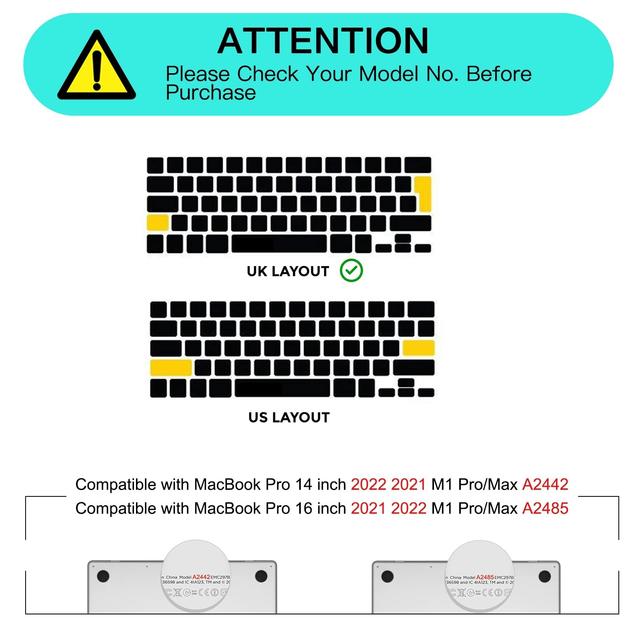 O Ozone Macbook Keyboard Cover Skin for MacBook Pro 14 Inch 16 inch Keyboard skin 2021 Compatible with A2442 A2485 UK English Layout Black - SW1hZ2U6MTQzNDc5Nw==