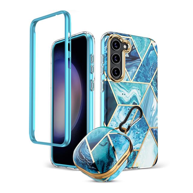 O Ozone Marble Bundle for Samsung Galaxy S23 Plus Case + Galaxy Buds Case, Full-Body Smooth Gloss Finish Marble Shockproof Bumper Stylish Cover for Women Girls (Blue) - SW1hZ2U6MTQzNTAwOA==