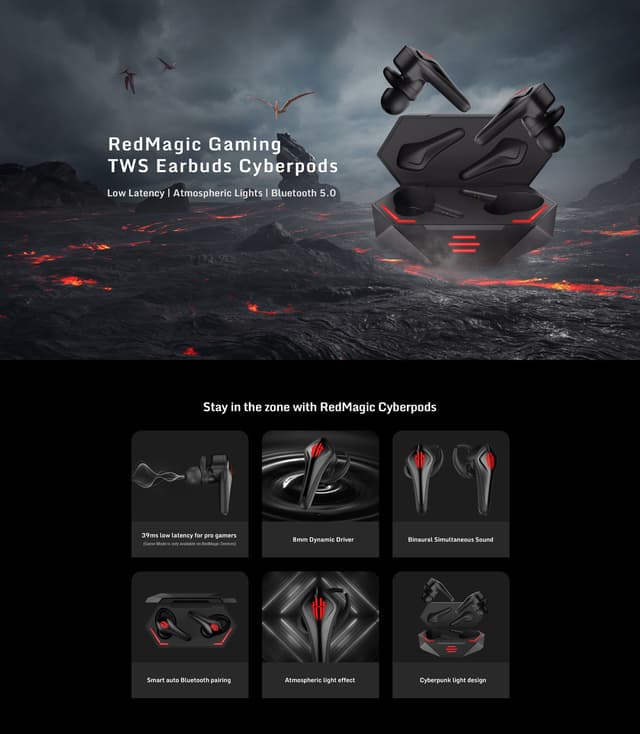 سماعة قيمنق بلوتوث ريد ماجيك Nubia Redmagic TWS Gaming Earbuds