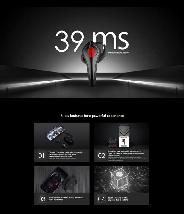 سماعة قيمنق بلوتوث ريد ماجيك Nubia Redmagic TWS Gaming Earbuds