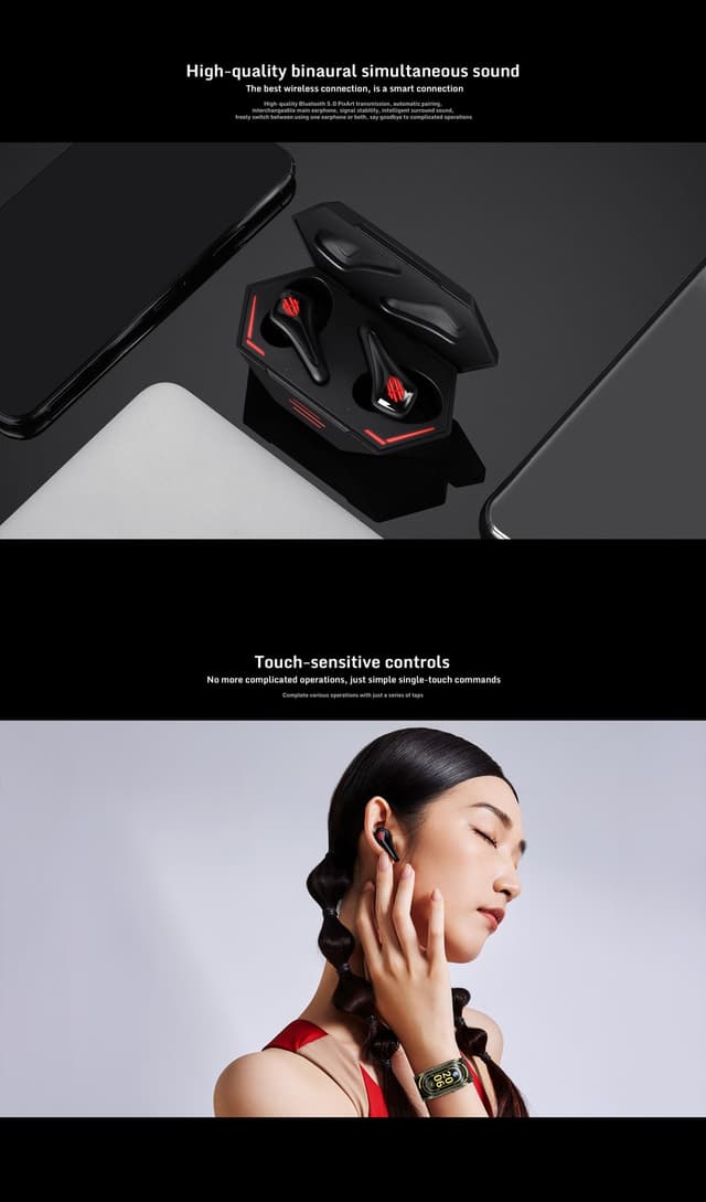 سماعة قيمنق بلوتوث ريد ماجيك Nubia Redmagic TWS Gaming Earbuds