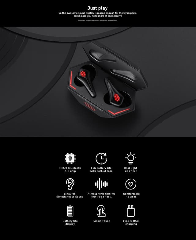 سماعة قيمنق بلوتوث ريد ماجيك Nubia Redmagic TWS Gaming Earbuds