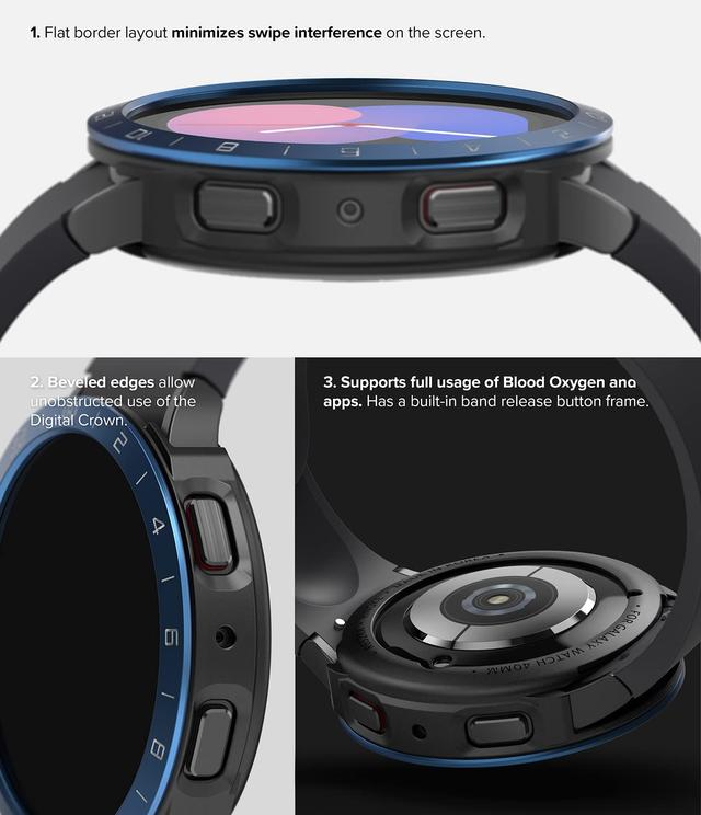 Ringke [Air Sports + Bezel Styling] Compatible With Samsung Galaxy Watch 5 40mm , Flexible Shockproof TPU Case with Adhesive Aluminum Frame Ring Cover - Black + 40-12 - SW1hZ2U6MTQzODI2OQ==