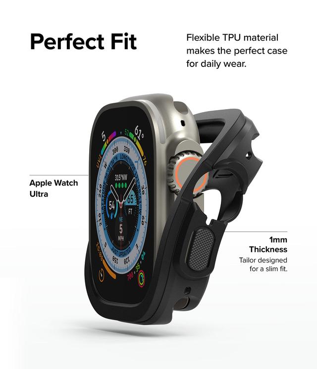 Ringke Air Sports Series Cover Compatible with Apple Watch Ultra 49mm Case for Series 8 Soft Flexible Rugged TPU Raised Bezel Frame Protective Button Cover - Black - SW1hZ2U6MTQzNzQ4OA==