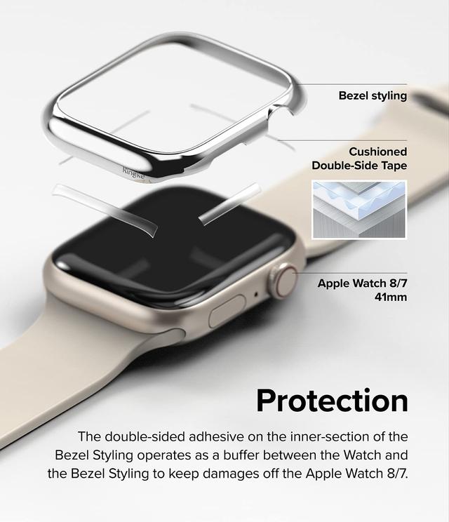 Ringke Bezel Styling Compatible with Apple Watch 8 / 7 41mm Stainless Steel Adhesive Frame Ring Cover Anti Scratch Protection for Apple Watch 41mm-Silver (41-01) - SW1hZ2U6MTQzNzQxOA==