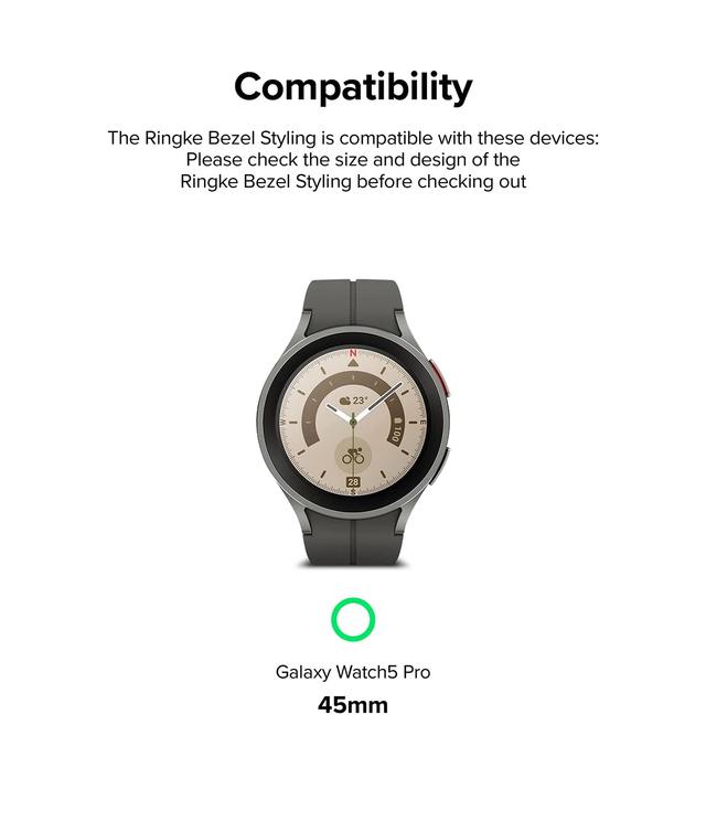 Ringke Bezel Styling Compatible with Samsung Galaxy Watch 5 Pro 45mm Case Adhesive Frame Ring Cover Anti Scratch [Stainless Steel] Protector Accessory for Galaxy Watch 5 Pro -45-01-Silver - SW1hZ2U6MTQzODAzMw==
