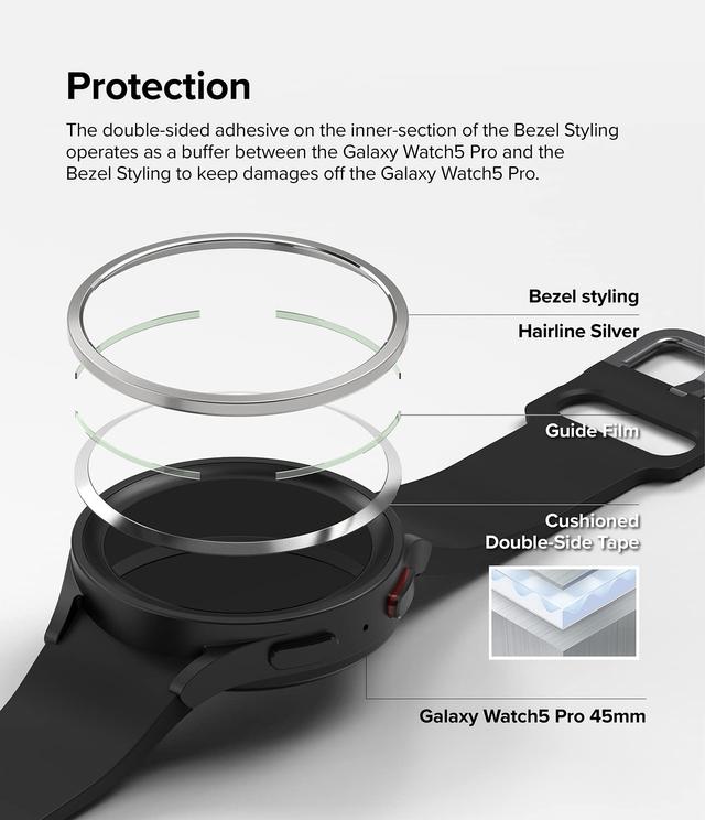 Ringke Bezel Styling Compatible with Samsung Galaxy Watch 5 Pro 45mm Case Adhesive Frame Ring Cover Anti Scratch [Stainless Steel] Protector Accessory for Galaxy Watch 5 Pro -45-01-Silver - SW1hZ2U6MTQzODA0Mw==