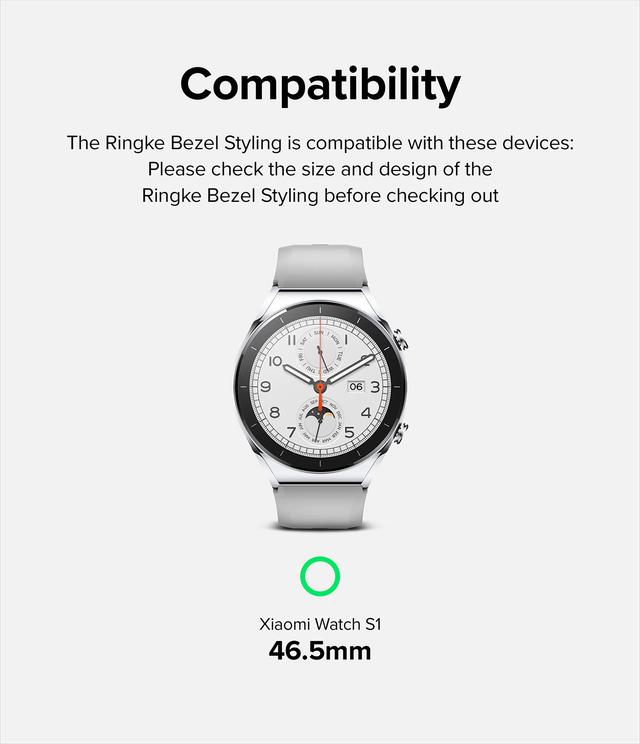 Ringke Bezel Styling + Glass Combo Compatible with Xiaomi Watch S1 Adhesive Frame Ring Cover Anti Scratch [Stainless Steel] Protection for Xiaomi Watch S1- Silver (46-01) - SW1hZ2U6MTQzOTE3Nw==