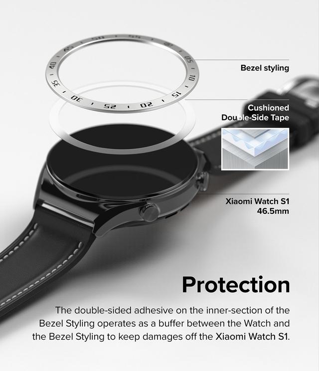 Ringke Bezel Styling + Glass Combo Compatible with Xiaomi Watch S1 Adhesive Frame Ring Cover Anti Scratch [Stainless Steel] Protection for Xiaomi Watch S1- Silver (46-01) - SW1hZ2U6MTQzOTE4NQ==