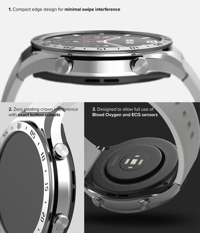 Ringke Bezel Styling + Glass Combo Compatible with Xiaomi Watch S1 Adhesive Frame Ring Cover Anti Scratch [Stainless Steel] Protection for Xiaomi Watch S1- Silver (46-01) - SW1hZ2U6MTQzOTE4Nw==