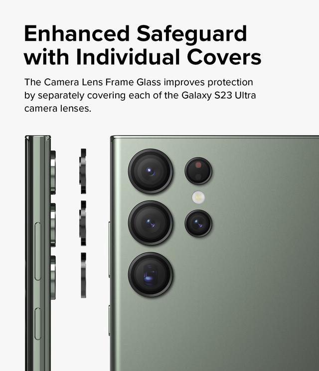 Ringke Camera Lens Frame Glass Compatible with Samsung Galaxy S23 Ultra 5G, Anti-Scratch Tempered Glass Camera Lens Protector- Black - SW1hZ2U6MTQzNTQyNA==
