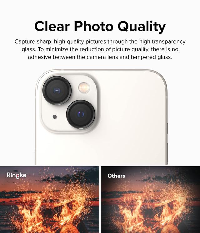 Ringke Camera Lens Frame Glass Compatible with iPhone 14 / 14 Plus, Anti-Fingerprint Tempered Glass Covers and Aluminum Alloy Frames Adhesive Coating Camera Lens Protector-Black - SW1hZ2U6MTQzNDAwOA==