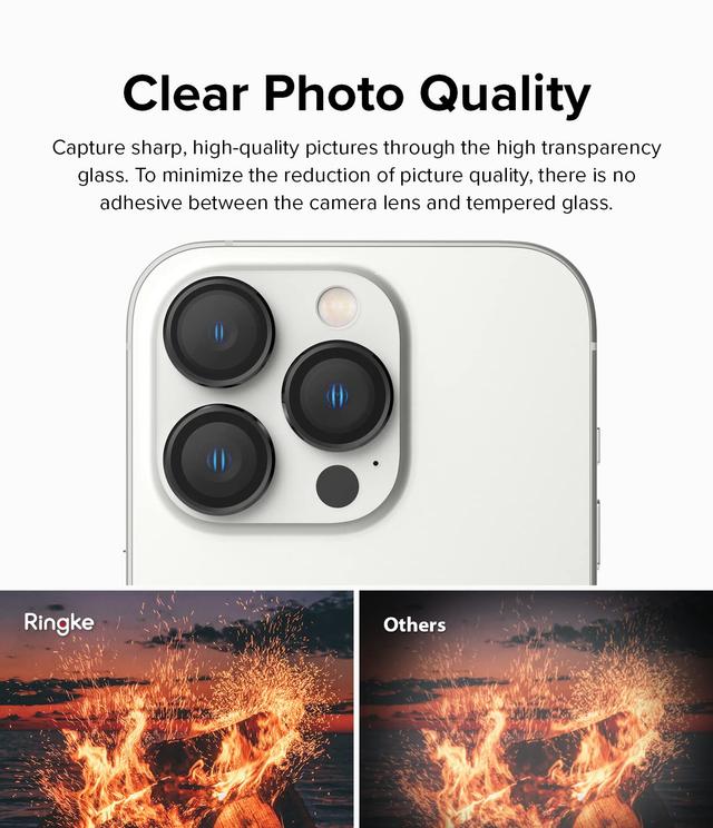Ringke Camera Lens Frame Glass Compatible with iPhone 14 Pro / 14 Pro Max, Anti-Fingerprint Tempered Glass Covers and Aluminum Alloy Frames Adhesive Coating Camera Lens Protector-Black - SW1hZ2U6MTQzMzc3NQ==