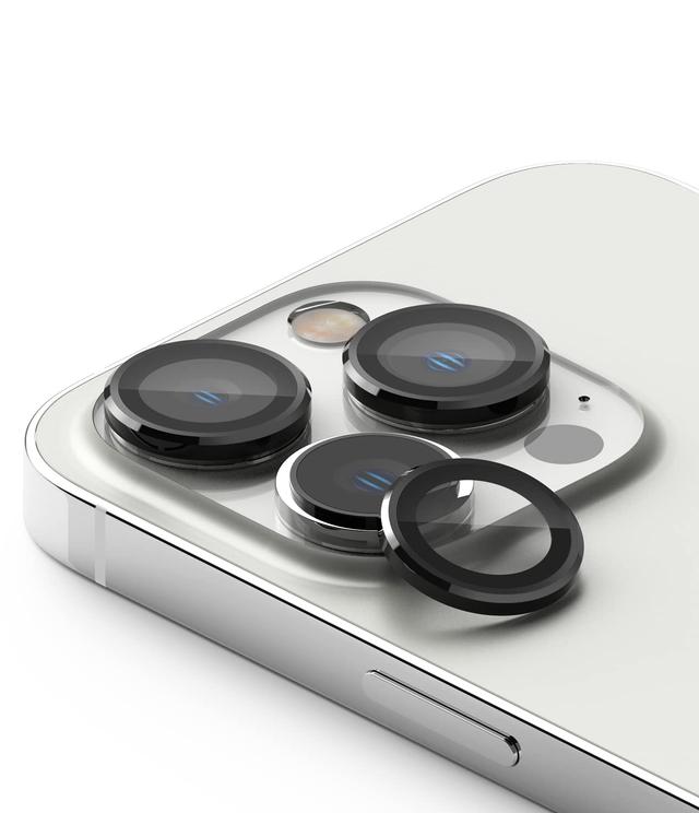 Ringke Camera Lens Frame Glass Compatible with iPhone 14 Pro / 14 Pro Max, Anti-Fingerprint Tempered Glass Covers and Aluminum Alloy Frames Adhesive Coating Camera Lens Protector-Black - SW1hZ2U6MTQzMzc2NQ==