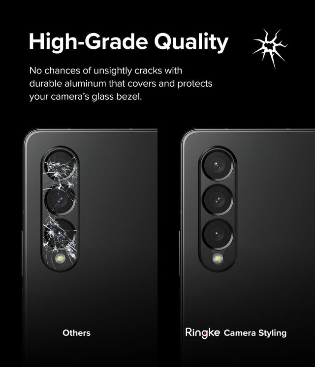Ringke Camera Styling Compatible With Samsung Galaxy Z Fold 4 (2022) , Aluminium Frame Camera Lens Protector, Tough Protective Phone Cover Sticker - Black - SW1hZ2U6MTQzNjA0MA==