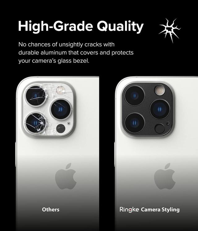 Ringke Camera Styling Compatible with iPhone 14 Pro / 14 Pro Max Camera Lens Protector, Aluminium Frame Tough Protective Cover Sticker - Black - SW1hZ2U6MTQzMzc0NA==