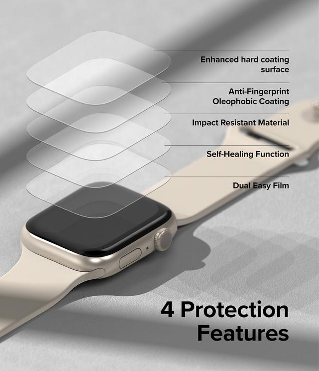 Ringke Dual Easy Film Screen Protector Compatible with Apple Watch 41mm Series 8/7 and Apple Watch 40mm Series SE/6/SE/5/4 (Pack of 3) High Resolution Anti-Fingerprint Easy Application - Clear - SW1hZ2U6MTQzNzQzNw==