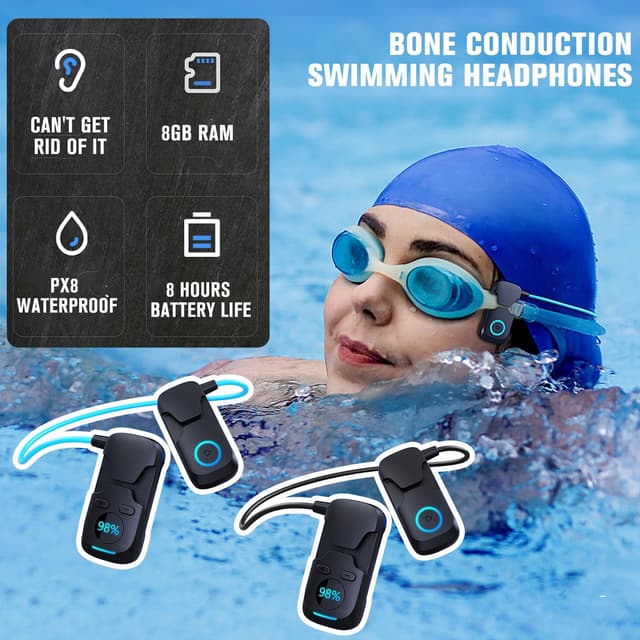 سماعة غواصين بلوتوث لاسلكية 300 مللي أمبير Swim And Dive Bone Conduction Headphones