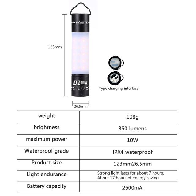 SWANTE Light Aluminium Alloy Camping Stick Light Waterproof Portable Hanging For Hunting Hiking Backpacking