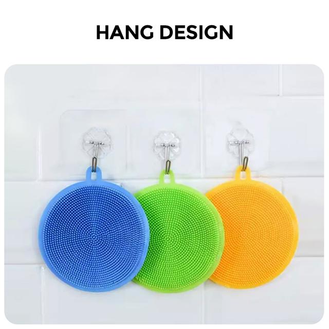 Silicone Dishwash Sponge Made of Food Grade Material for Dishes [Pack of 3] Sponge is Dishwasher Safe, Heat Resistant and BPA Free - Red/Purple/Blue - SW1hZ2U6MTQzNDQ3NQ==