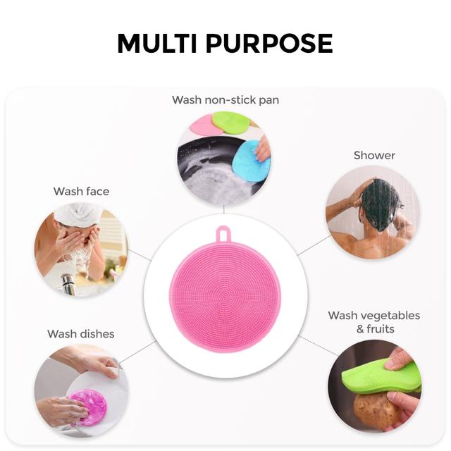 Silicone Dishwash Sponge Made of Food Grade Material for Dishes [Pack of 3] Sponge is Dishwasher Safe, Heat Resistant and BPA Free - Red/Purple/Blue - SW1hZ2U6MTQzNDQ3Nw==