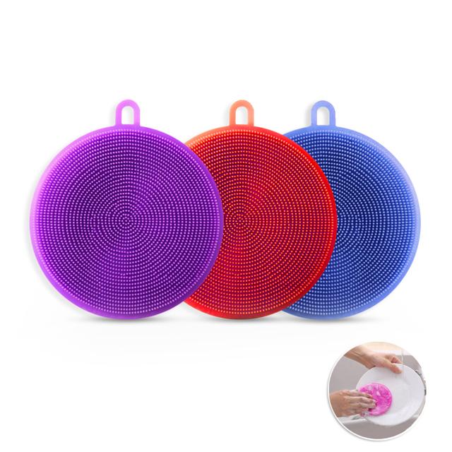 Silicone Dishwash Sponge Made of Food Grade Material for Dishes [Pack of 3] Sponge is Dishwasher Safe, Heat Resistant and BPA Free - Red/Purple/Blue - SW1hZ2U6MTQzNDQ2OQ==