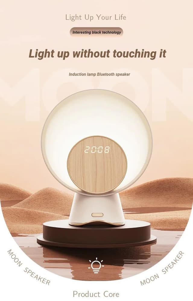 Moonlight Sensor Night Light With Wireless Charging BlueTooth Speaker Intelligent Home Alarm Clock