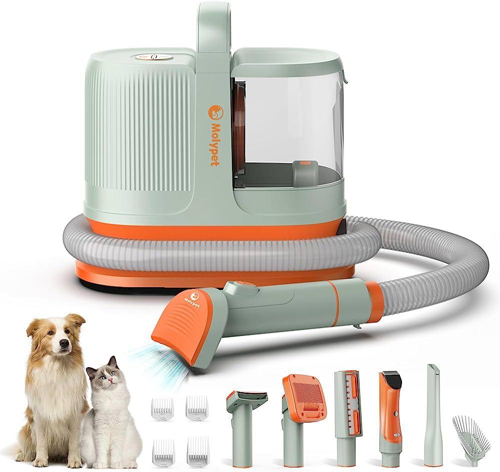 مكنسة كهربائية لتنظيف شعر الحيوانات مع مكينة حلاقة ومشط Molypet Dog Vacuum for Shedding Grooming Kit & Vacuum Suction