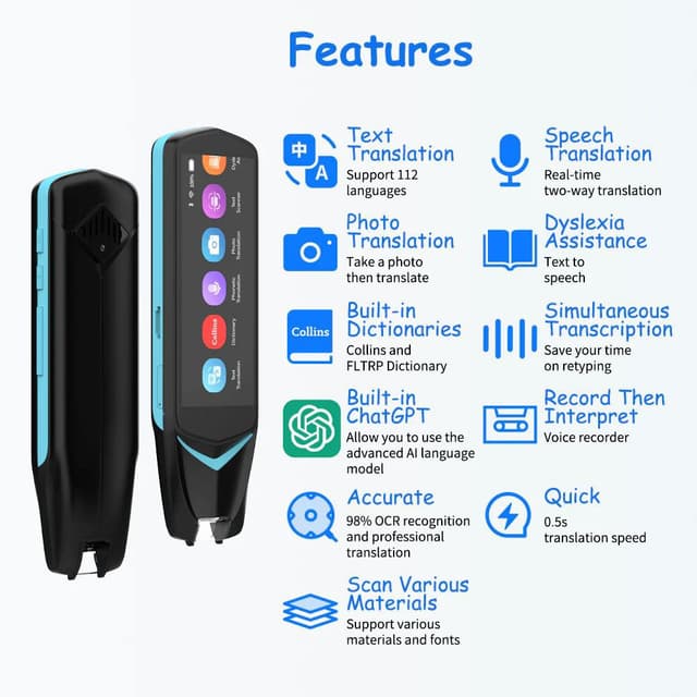 قلم ترجمة فوري وقراءة نيويس الذكي 112 لغة مع شات جي بي تي مدمج Newyes Scan Reader Pen 4 Multifunctional Translator