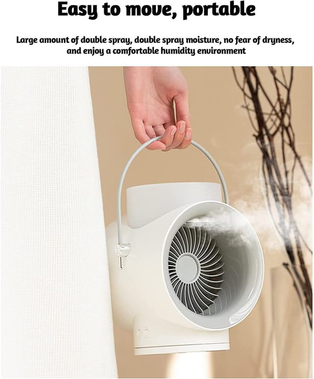 مروحة صغيرة متنقلة مع خزان ماء واضاءة مدمجة 4000 مللي أمبير Portable Wireless Fan Humidifier Diffuser