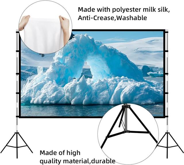 Wownect Projector Screen with Stand, 120 Inch Portable Indoor Outdoor Projection Screen 16:9 HD 4K Wrinkle-Free Outdoor Movies Screen with Carrying Bag for Home Theater Camping and Backyard Cinema - SW1hZ2U6MTQzNzA4Ng==