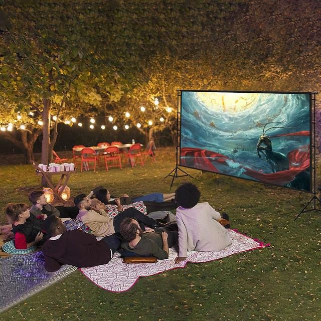 Wownect Projector Screen with Stand, 100 Inch Portable Indoor Outdoor Projection Screen 16:9 HD 4K Wrinkle-Free Outdoor Movies Screen with Carrying Bag for Home Theater Camping and Backyard Cinema - SW1hZ2U6MTQzNzA5Mg==