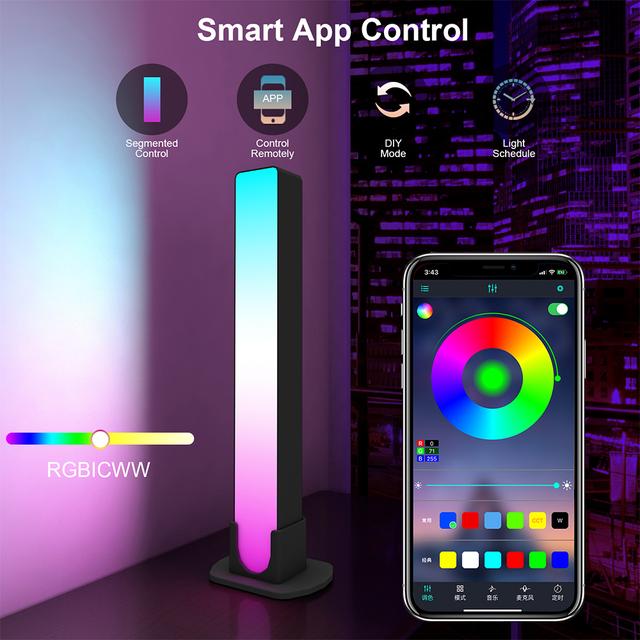 Wownect Smart LED Light Bar, RGB Ambiance Backlight with 12 Scene Modes and Music Modes, Desktop Music Bluetooth Light Smart APP Control Music Slide Floor Lamp for Gaming, PC, TV, Room Décor - SW1hZ2U6MTQzNzA0Mg==