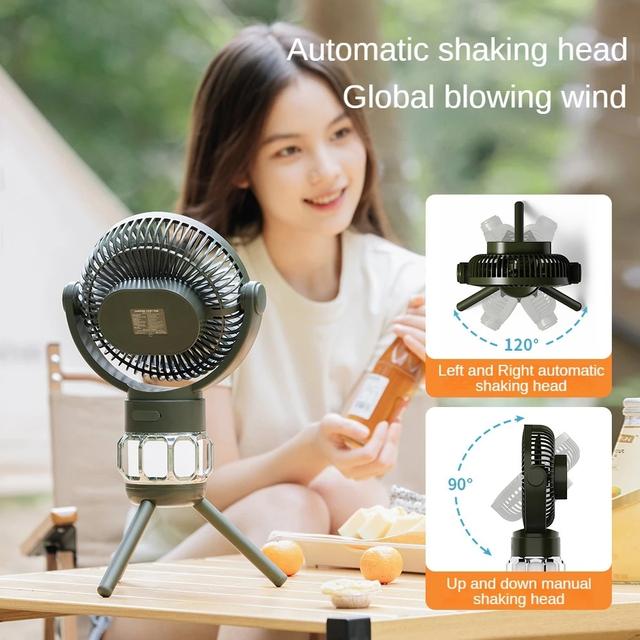 مروحة صغيرة متنقلة للتخييم مع اضاءة مدمجة وريموت 10000 مللي أمبير Remote Control Camping Electric Portable Fan