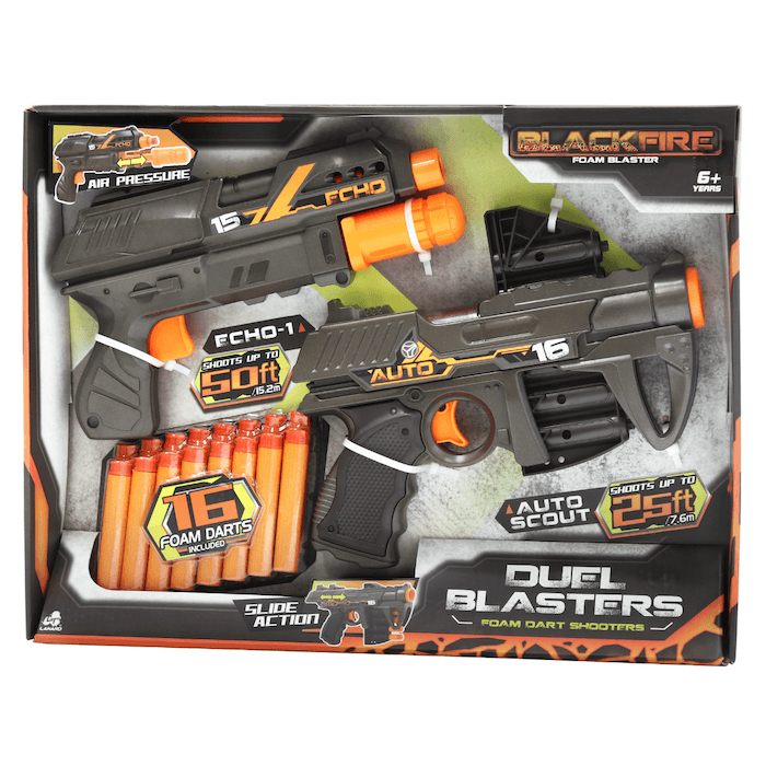 العاب مسدس اطفال عدد 2 + 16 طلقة بلاك فاير Blackfire Duel Blasters With 16 Foam Darts